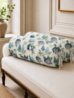 The Home Story - Cotton Royal Bloom Round Bolster Cover - Green & Blue (Pack of 2)