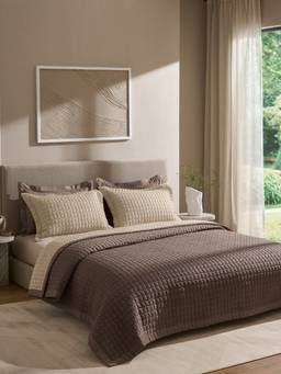 SANSAAR A D'DECOR BRAND LIVE CONSCIOUSLY - Grey Double Bedspread With Pillow Covers (Pack of 3)
