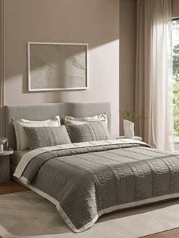 SANSAAR A D'DECOR BRAND LIVE CONSCIOUSLY - Beige Double Bedsheet With Pillow Covers (Pack of 3)