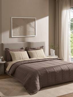 SANSAAR A D'DECOR BRAND LIVE CONSCIOUSLY - Grey Linen Double Bedsheet With Pillow Covers (Pack of 3)