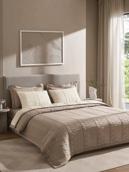 SANSAAR A D'DECOR BRAND LIVE CONSCIOUSLY - Beige Double Bedsheet With Pillow Covers (Pack of 3)