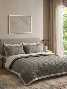 SANSAAR A D'DECOR BRAND LIVE CONSCIOUSLY - Beige Double Bedsheet With Pillow Covers (Pack of 3)