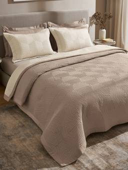 SANSAAR A D'DECOR BRAND LIVE CONSCIOUSLY - Beige Double Bedsheet With Pillow Covers (Pack of 3)