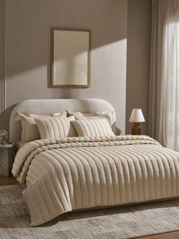 SANSAAR A D'DECOR BRAND LIVE CONSCIOUSLY - Beige Double Bedsheet With Pillow Covers (Pack of 3)
