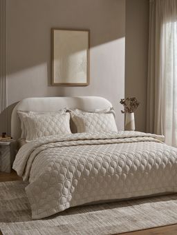 SANSAAR A D'DECOR BRAND LIVE CONSCIOUSLY - Beige Linen Double Bedsheet With Pillow Covers (Pack of 3)