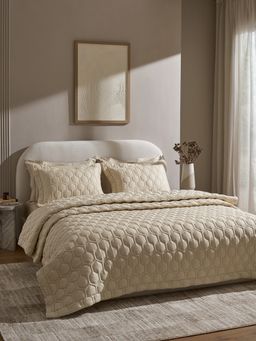 SANSAAR A D'DECOR BRAND LIVE CONSCIOUSLY - Beige Double Bedsheet With Pillow Covers (Pack of 3)