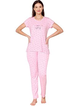 Bodycare - Womens Combed Cotton Printed T-Shirt & Pyjama -BSLS12013 Pink (Set of 2)