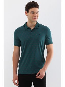 Allen Solly - Mens Green Printed Polo Neck T-Shirt