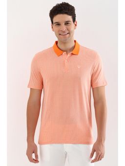 Allen Solly - Mens Peach Stripes Polo Neck T-Shirt