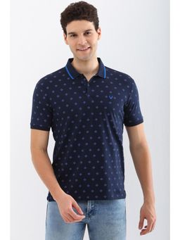 Allen Solly - Mens Navy Blue Printed Polo Neck T-Shirt