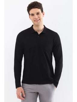 Allen Solly - Mens Black Solid Polo Neck T-Shirt