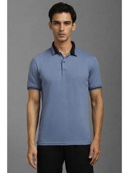Louis Philippe - Mens Blue Solid Polo Neck T-Shirt