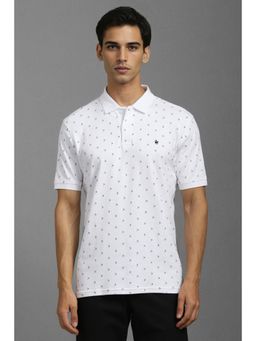 Louis Philippe - Mens White Printed Polo Neck T-Shirt