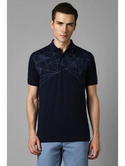 Louis Philippe - Mens Navy Blue Printed Polo Neck T-Shirt