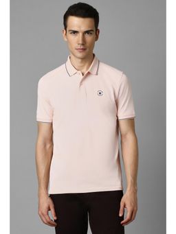 Louis Philippe - Mens Peach Solid Polo Neck T-Shirt
