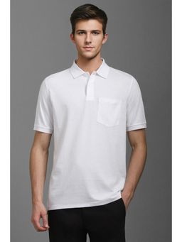 Louis Philippe - Mens White Solid Polo Neck T-Shirt