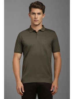 Louis Philippe - Mens Olive Printed Polo Neck T-Shirt