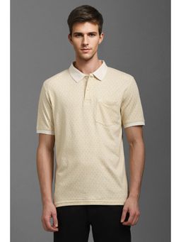Louis Philippe - Mens Beige Printed Polo Neck T-Shirt