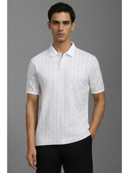 Louis Philippe - Mens White Printed Polo Neck T-Shirt