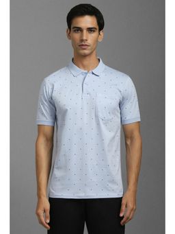 Louis Philippe - Mens Blue Printed Polo Neck T-Shirt