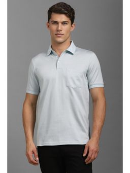 Louis Philippe - Mens Grey Stripes Polo Neck T-Shirt