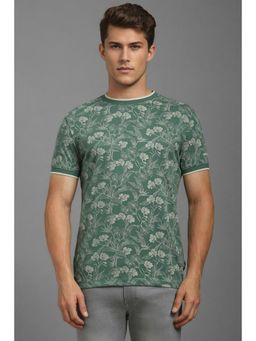 Louis Philippe - Mens Green Floral Printed Crew Neck T-Shirt