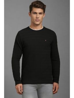 Louis Philippe - Mens Black Textured Crew Neck T-Shirt