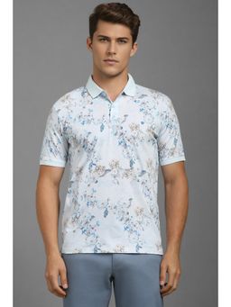 Louis Philippe - Mens Blue Floral Printed Polo Neck T-Shirt