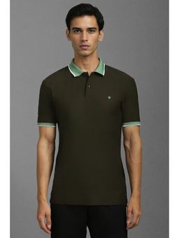 Louis Philippe - Mens Olive Solid Polo Neck T-Shirt