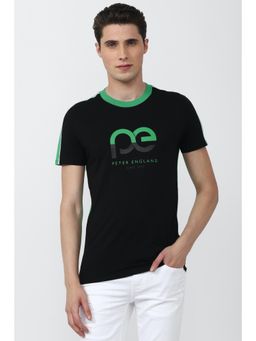 Peter England - Mens Black Graphic Printed Crew Neck Graphic T-Shirt