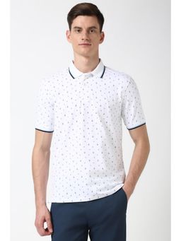 Peter England - Mens White Printed Polo Neck T-Shirt