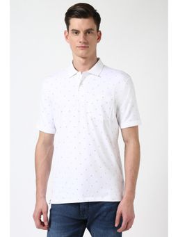Peter England - Mens White Printed Polo Neck T-Shirt