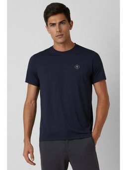 Van Heusen - Mens Navy Blue Textured Crew Neck T-Shirt