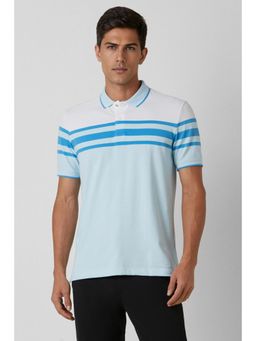Van Heusen - Mens Blue Stripes Polo Neck T-Shirt