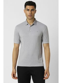 Van Heusen - Mens Grey Checks Polo Neck T-Shirt