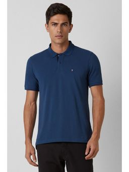 Van Heusen - Mens Navy Blue Solid Polo Neck T-Shirt