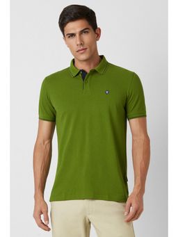 Van Heusen - Mens Green Solid Polo Neck T-Shirt