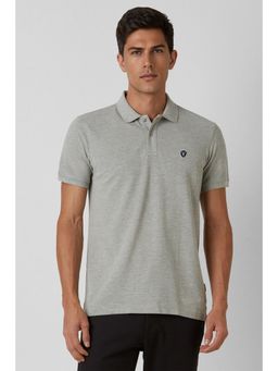 Van Heusen - Mens Grey Textured Polo Neck T-Shirt