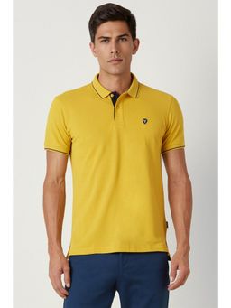 Van Heusen - Mens Yellow Solid Polo Neck T-Shirt