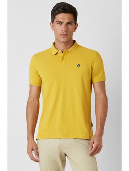 Van Heusen - Mens Mustard Solid Polo Neck T-Shirt