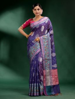 CHARUKRITI - Violet Pure Silk Handwoven Soft Saree with Unstitched Blouse