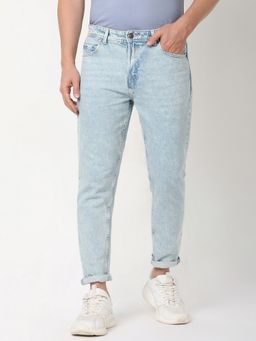 R&B - Cotton Slim Fit Mid-Rise Acid Wash Cuffed Men's Jeans