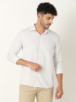 R&B - Men's Beige Striped Full Sleeves Shirt