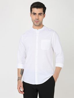 R&B - Men's White Solid Full Sleeves Causal Shirt