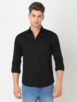 R&B - Men's Black Solid Full Sleeves Shirt