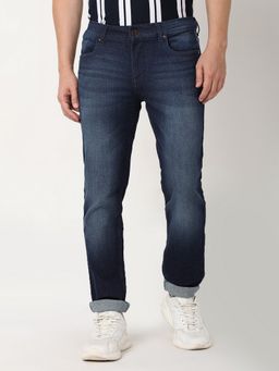 R&B - Blue Cotton Slim Fit Mid-Rise Solid Cuffed Men's Jeans