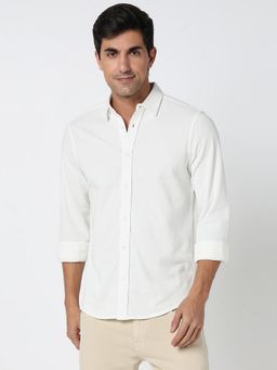 R&B - Ivory Cotton Regular Fit Point Collar Solid Men's Shirt