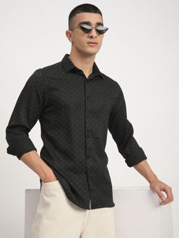 R&B - Black Polycotton Regular Fit Point Collar Textured Full Sleeve Men's Shirt