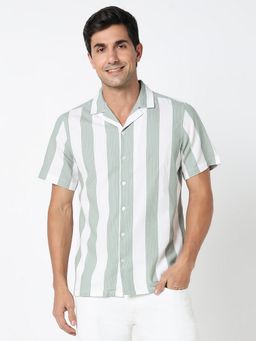 R&B - Green Striped Causal Men's Shirt