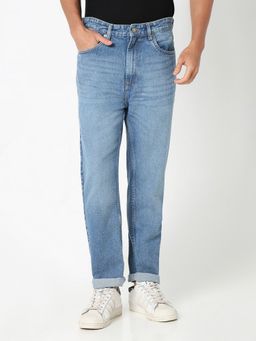 R&B - Cotton Relaxed Fit Mid-Rise Solid Cuffed Men's Jeans
